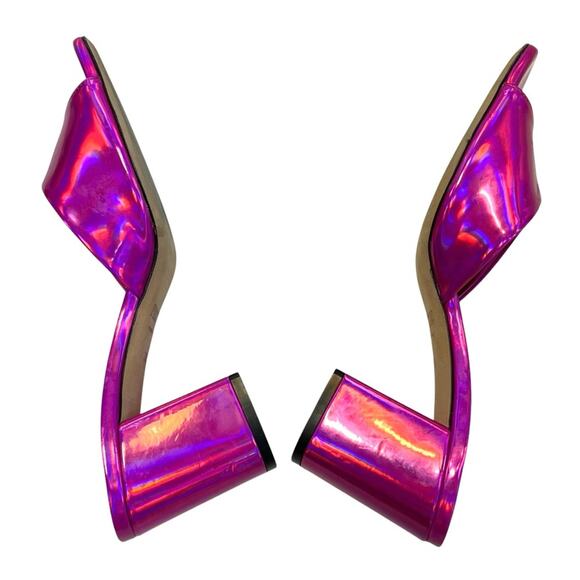 Paris Texas 6.5 Pink Iridescent Prisma Mules Sandals Leather Open Toe Anja $495 - Picture 8 of 10